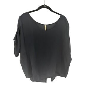 Chelsea Flower Navy Scoop Neck Petal Sleeve Draped Silk Top Women's Size XL